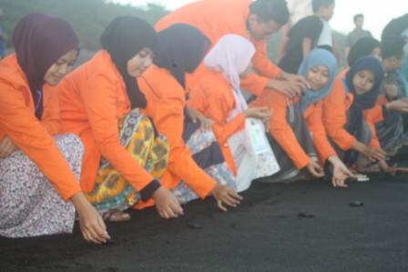 Mahasiswa UAD Lepas Tukik di Pantai Goa Cemara